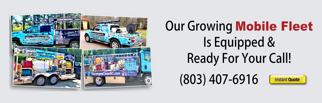 The Squeegee Clean Inc professional fleet of trucks is ready to serve you.